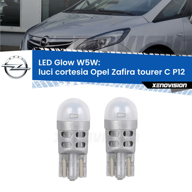 <strong>Luci Cortesia LED luce calda per Opel Zafira tourer C</strong> P12 anteriori. Coppia lampade <strong>W5W</strong> modello Glow di Xenovision.