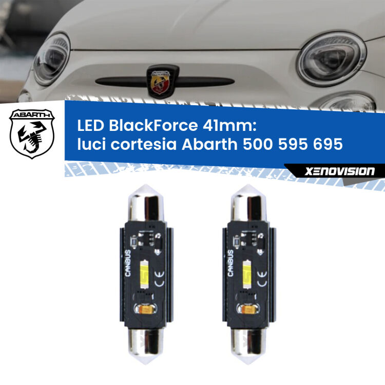 <strong>Luci Cortesia LED per Abarth 500 595 695</strong>  2008 - 2022. Coppia lampade <strong>C5W</strong> 41mm modello BlackForce canbus.