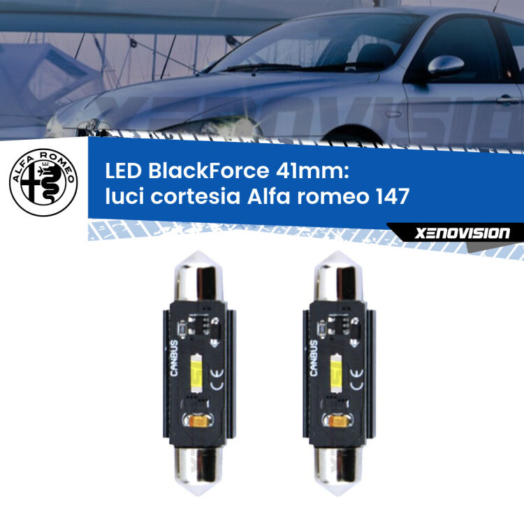 <strong>Luci Cortesia LED per Alfa romeo 147</strong>  2000 - 2010. Coppia lampade <strong>C5W</strong> 41mm modello BlackForce canbus.