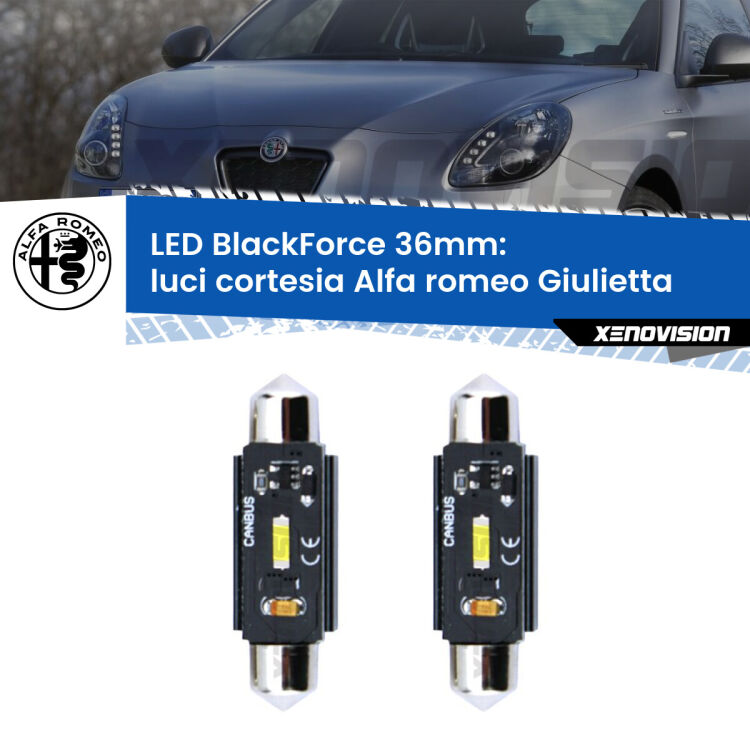 <strong>Luci Cortesia LED per Alfa romeo Giulietta</strong>  2010 in poi. Coppia lampade <strong>C5W</strong> 36mm modello BlackForce canbus.