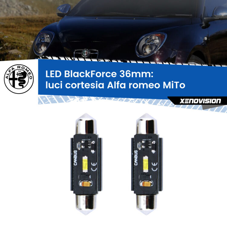 <strong>Luci Cortesia LED per Alfa romeo MiTo</strong>  2008 - 2018. Coppia lampade <strong>C5W</strong> 36mm modello BlackForce canbus.