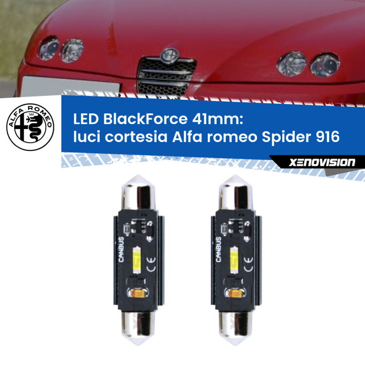 <strong>Luci Cortesia LED per Alfa romeo Spider</strong> 916 1995 - 2005. Coppia lampade <strong>C5W</strong> 41mm modello BlackForce canbus.