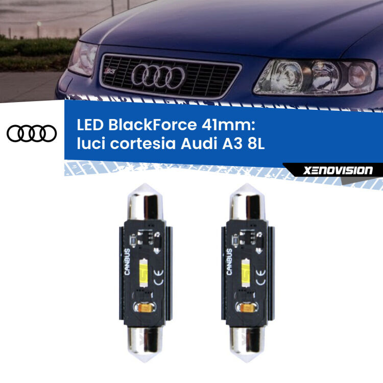 <strong>Luci Cortesia LED per Audi A3</strong> 8L 1996 - 2003. Coppia lampade <strong>C5W</strong> 41mm modello BlackForce canbus.