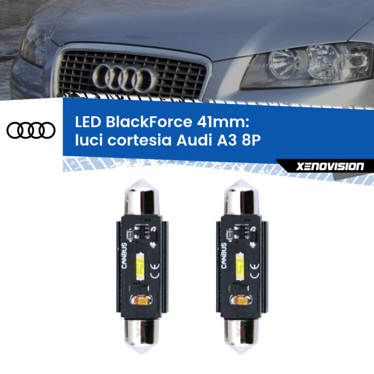 <strong>Luci Cortesia LED per Audi A3</strong> 8P anteriori. Coppia lampade <strong>C5W</strong> 41mm modello BlackForce canbus.