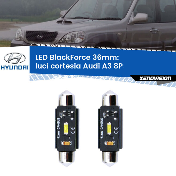 <strong>Luci Cortesia LED per Hyundai Terracan</strong> HP 2001 - 2006. Coppia lampade <strong>C5W</strong> 36mm modello BlackForce canbus.