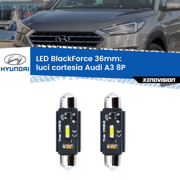 <strong>Luci Cortesia LED per Hyundai Tucson</strong> JM 2004 - 2010. Coppia lampade <strong>C5W</strong> 36mm modello BlackForce canbus.