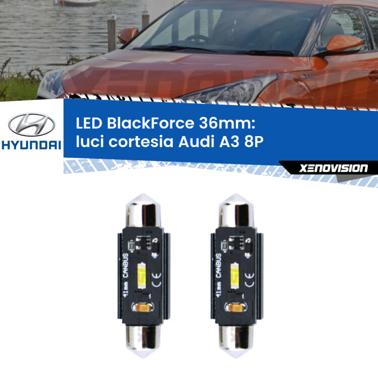 <strong>Luce Bagagliaio LED per Hyundai Veloster</strong> FS 2011 - 2017. Coppia lampade <strong>C5W</strong> 36mm modello BlackForce canbus.