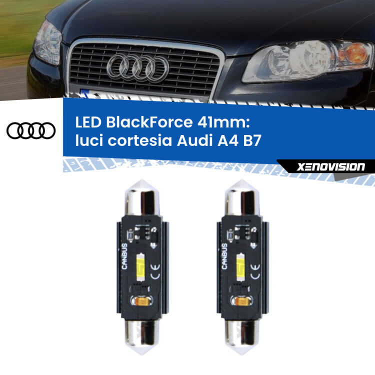 <strong>Luci Cortesia LED per Audi A4</strong> B7 anteriori. Coppia lampade <strong>C5W</strong> 41mm modello BlackForce canbus.