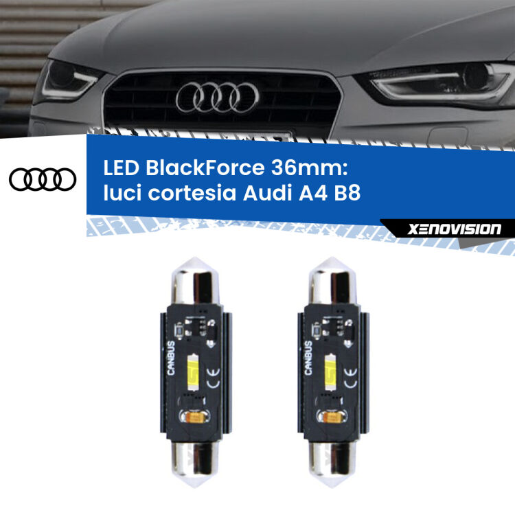 <strong>Luci Cortesia LED per Audi A4</strong> B8 2007 - 2015. Coppia lampade <strong>C5W</strong> 36mm modello BlackForce canbus.