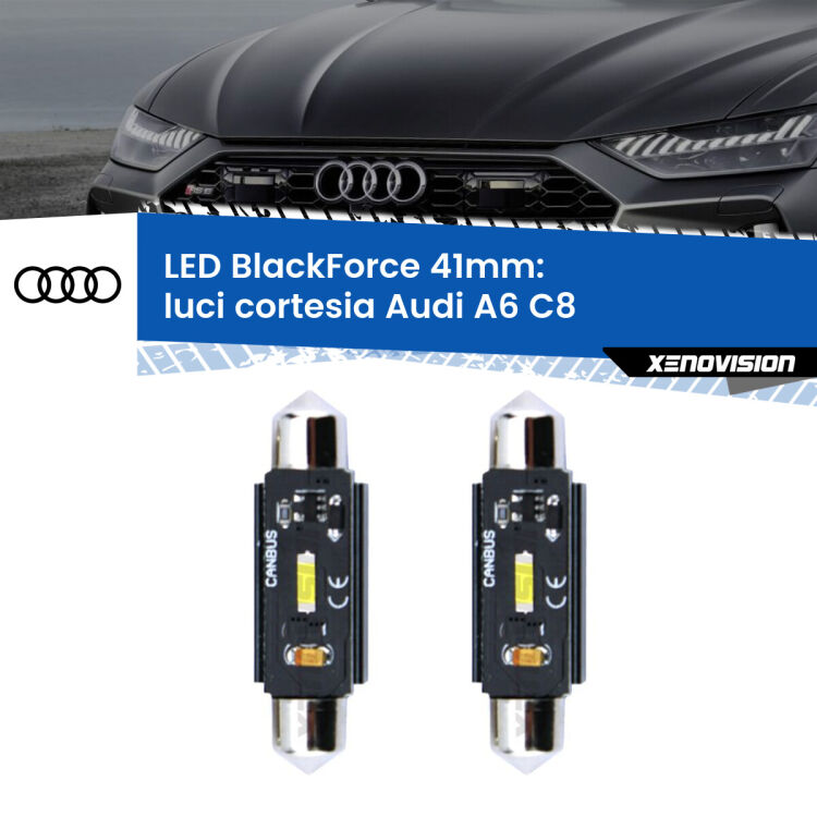 <strong>Luci Cortesia LED per Audi A6</strong> C8 2018 in poi. Coppia lampade <strong>C5W</strong> 41mm modello BlackForce canbus.