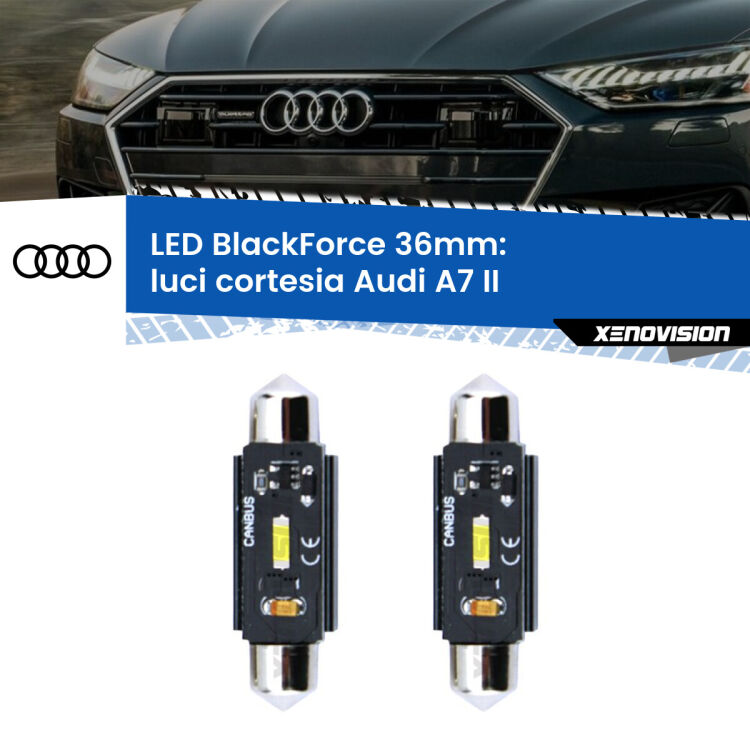 <strong>Luci Cortesia LED per Audi A7</strong> II 2019 in poi. Coppia lampade <strong>C5W</strong> 36mm modello BlackForce canbus.