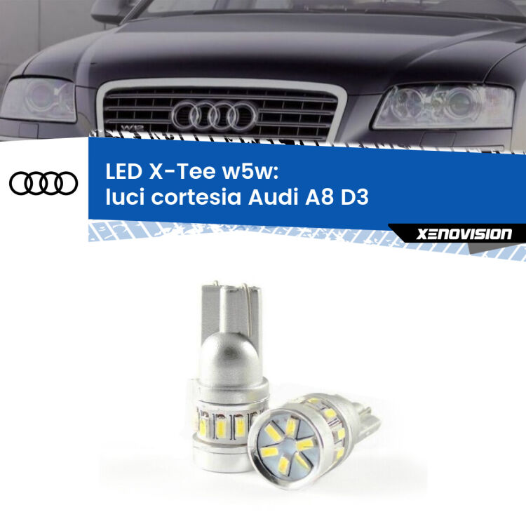 <strong>LED luci cortesia per Audi A8</strong> D3 2002 - 2009. Lampade <strong>W5W</strong> modello X-Tee Xenovision top di gamma.