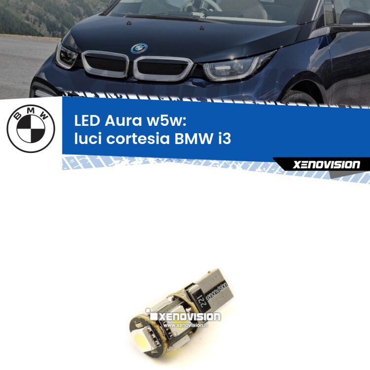 <strong>LED luci cortesia w5w per BMW i3</strong>  2013 - 2023. Una lampadina <strong>w5w</strong> canbus luce bianca 6000k modello Aura Xenovision.