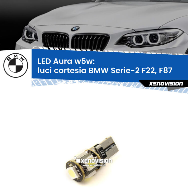 <strong>LED luci cortesia w5w per BMW Serie-2</strong> F22, F87 2012 - 2015. Una lampadina <strong>w5w</strong> canbus luce bianca 6000k modello Aura Xenovision.