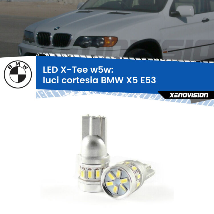 <strong>LED luci cortesia per BMW X5</strong> E53 1999 - 2005. Lampade <strong>W5W</strong> modello X-Tee Xenovision top di gamma.