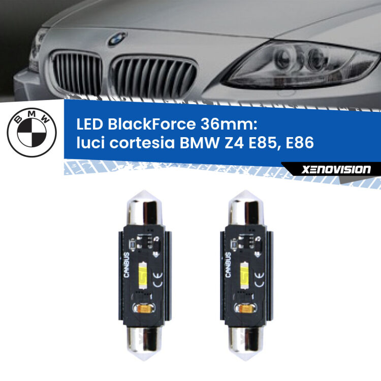 <strong>Luci Cortesia LED per BMW Z4</strong> E85, E86 2003 - 2008. Coppia lampade <strong>C5W</strong> 36mm modello BlackForce canbus.