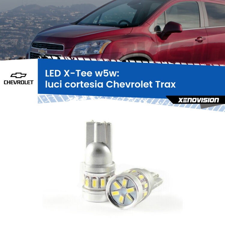 <strong>LED luci cortesia per Chevrolet Trax</strong>  2012 in poi. Lampade <strong>W5W</strong> modello X-Tee Xenovision top di gamma.