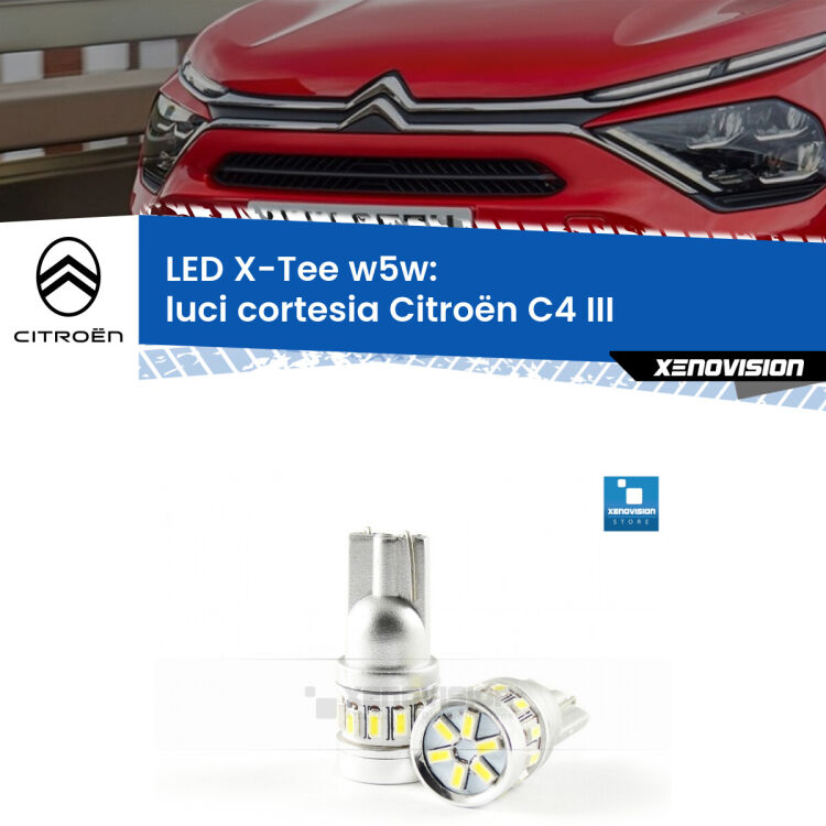 <strong>LED luci cortesia per Citroën C4</strong> III 2020 in poi. Lampade <strong>W5W</strong> modello X-Tee Xenovision top di gamma.