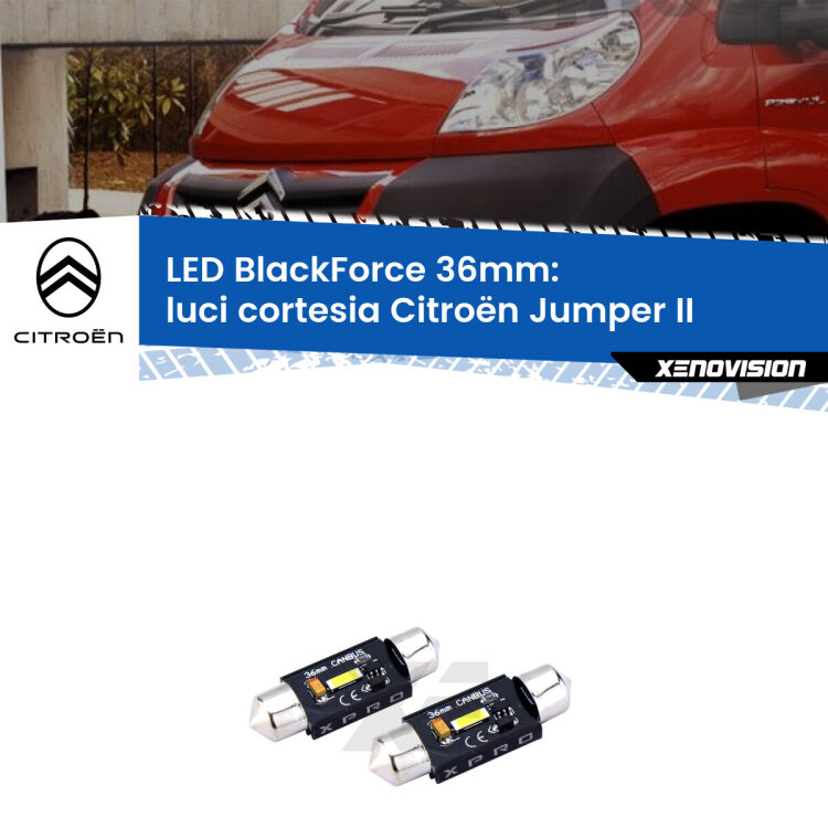 <strong>LED luci cortesia 36mm per Citroën Jumper</strong> II anteriori. Coppia lampadine <strong>C5W</strong>modello BlackForce Xenovision.