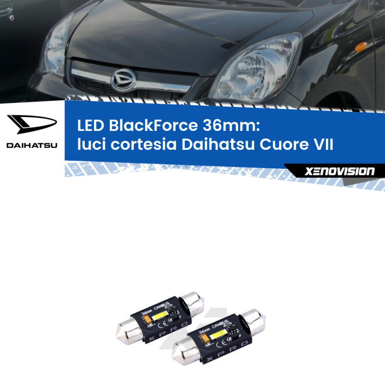 <strong>LED luci cortesia 36mm per Daihatsu Cuore VII</strong>  2007 - 2018. Coppia lampadine <strong>C5W</strong>modello BlackForce Xenovision.