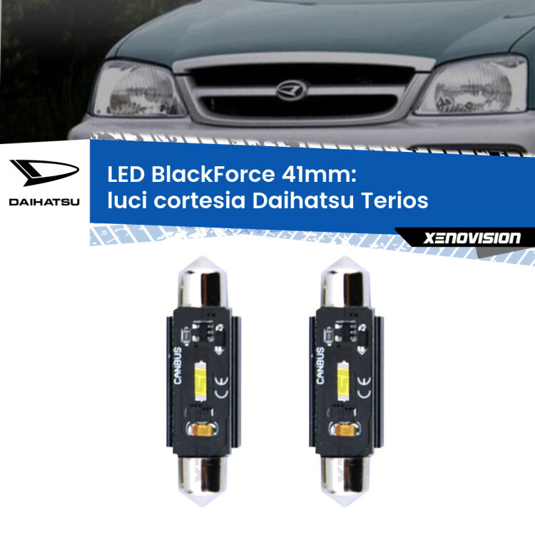 <strong>Luci Cortesia LED per Daihatsu Terios</strong>  anteriori. Coppia lampade <strong>C5W</strong> 41mm modello BlackForce canbus.