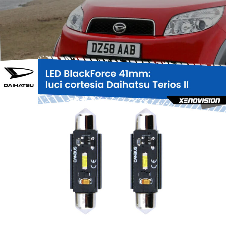 <strong>Luci Cortesia LED per Daihatsu Terios</strong> II anteriori. Coppia lampade <strong>C5W</strong> 41mm modello BlackForce canbus.