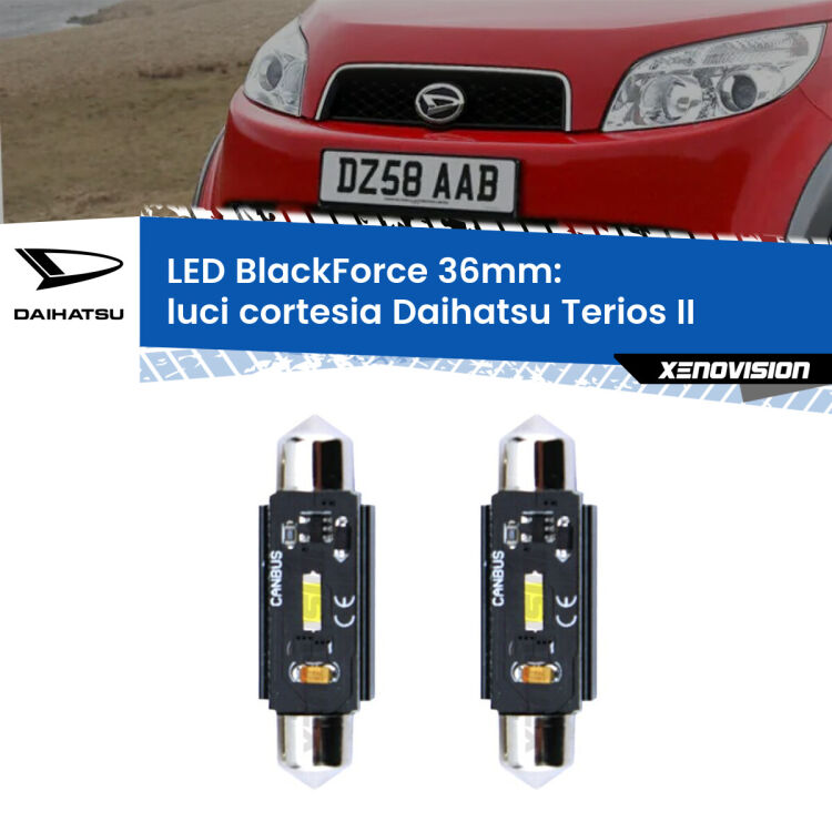 <strong>Luci Cortesia LED per Daihatsu Terios</strong> II posteriori. Coppia lampade <strong>C5W</strong> 36mm modello BlackForce canbus.