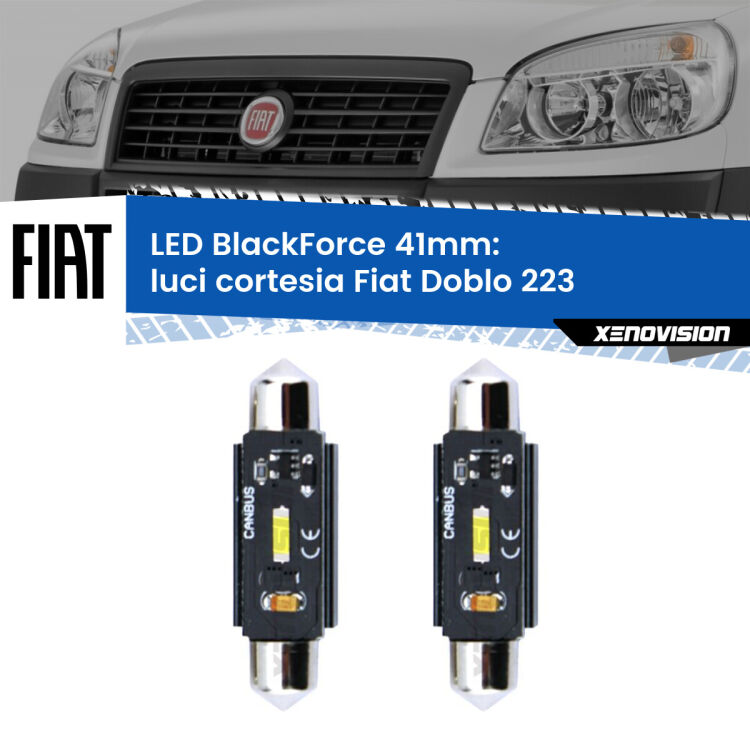 <strong>Luci Cortesia LED per Fiat Doblo</strong> 223 2000 - 2010. Coppia lampade <strong>C5W</strong> 41mm modello BlackForce canbus.