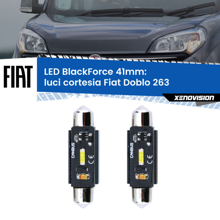 <strong>Luci Cortesia LED per Fiat Doblo</strong> 263 2010 - 2016. Coppia lampade <strong>C5W</strong> 41mm modello BlackForce canbus.