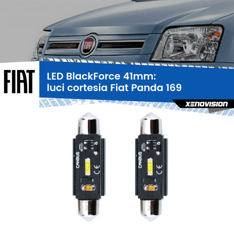 <strong>Luci Cortesia LED per Fiat Panda</strong> 169 2003 - 2012. Coppia lampade <strong>C5W</strong> 41mm modello BlackForce canbus.