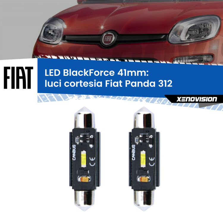 <strong>Luci Cortesia LED per Fiat Panda</strong> 312 2012 in poi. Coppia lampade <strong>C5W</strong> 41mm modello BlackForce canbus.