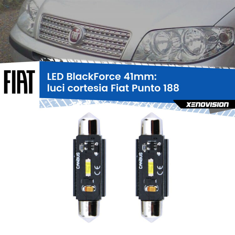 <strong>Luci Cortesia LED per Fiat Punto</strong> 188 1999 - 2010. Coppia lampade <strong>C5W</strong> 41mm modello BlackForce canbus.