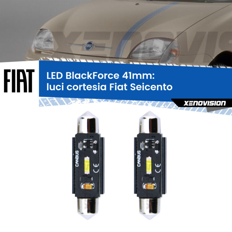 <strong>Luci Cortesia LED per Fiat Seicento</strong>  1998 - 2010. Coppia lampade <strong>C5W</strong> 41mm modello BlackForce canbus.