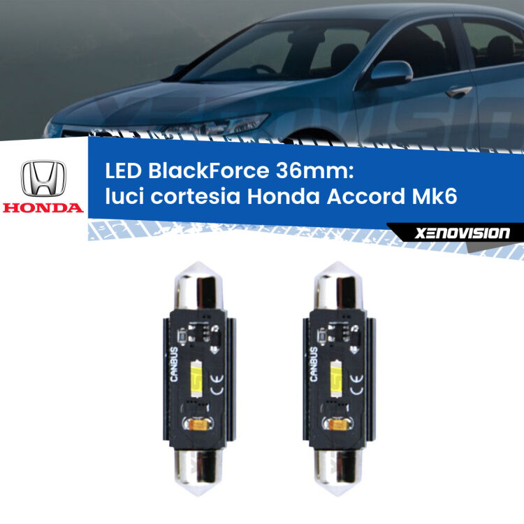 <strong>Luci Cortesia LED per Honda Accord</strong> Mk6 1997 - 2002. Coppia lampade <strong>C5W</strong> 36mm modello BlackForce canbus.