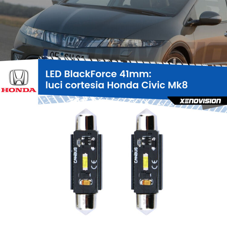 <strong>Luci Cortesia LED per Honda Civic</strong> Mk8 centrali. Coppia lampade <strong>C5W</strong> 41mm modello BlackForce canbus.