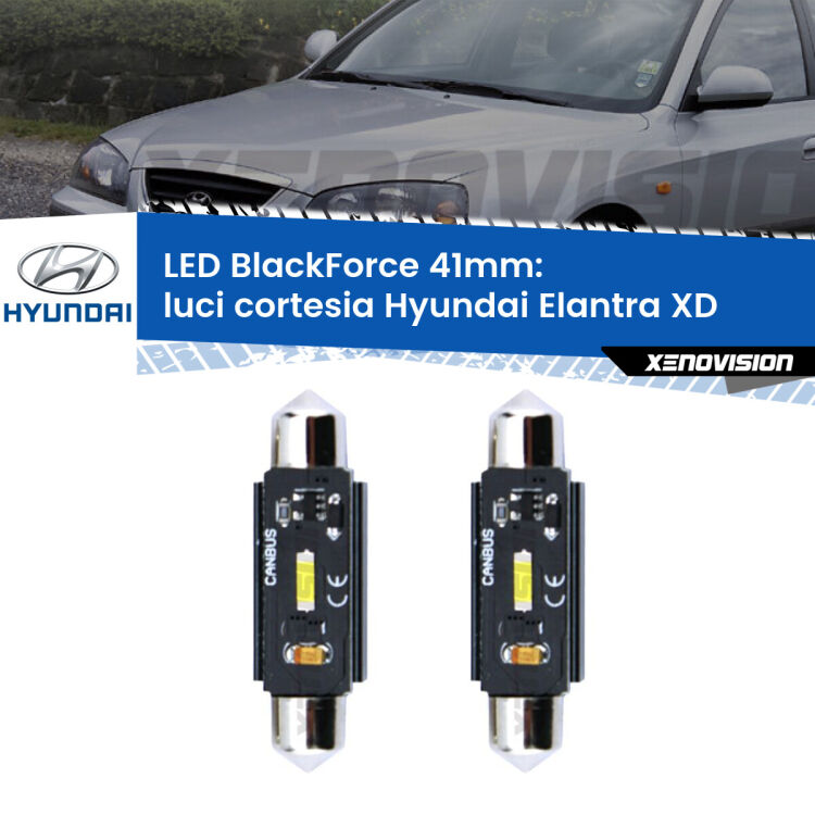 <strong>Luci Cortesia LED per Hyundai Elantra</strong> XD 2000 - 2006. Coppia lampade <strong>C5W</strong> 41mm modello BlackForce canbus.