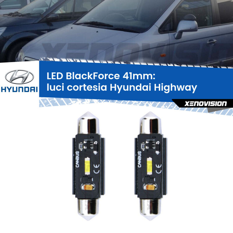 <strong>Luci Cortesia LED per Hyundai Highway</strong>  posteriori. Coppia lampade <strong>C5W</strong> 41mm modello BlackForce canbus.