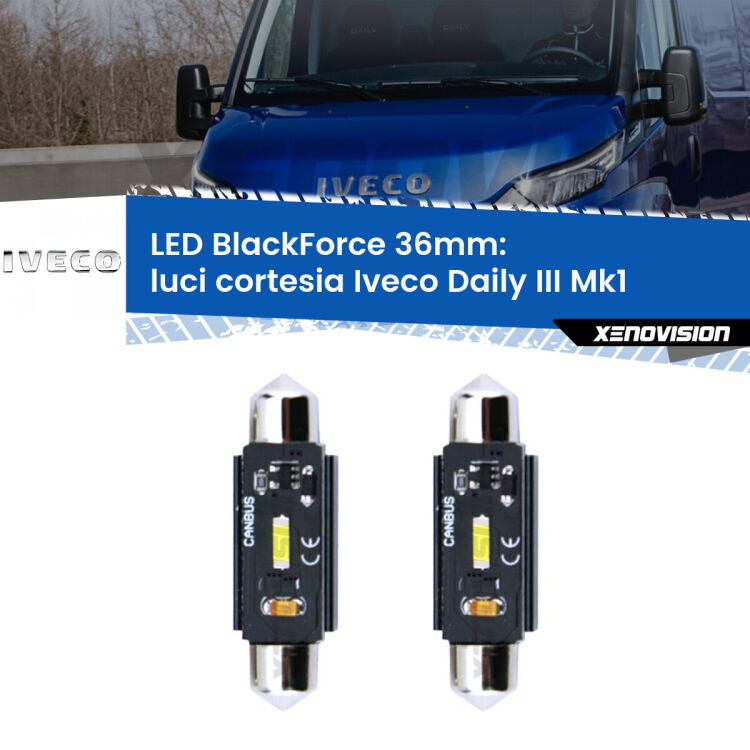 <strong>Luci Cortesia LED per Iveco Daily III</strong> Mk1 2014 - 2016. Coppia lampade <strong>C5W</strong> 36mm modello BlackForce canbus.