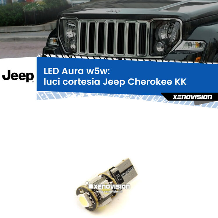 <strong>LED luci cortesia w5w per Jeep Cherokee</strong> KK 2008 - 2013. Una lampadina <strong>w5w</strong> canbus luce bianca 6000k modello Aura Xenovision.