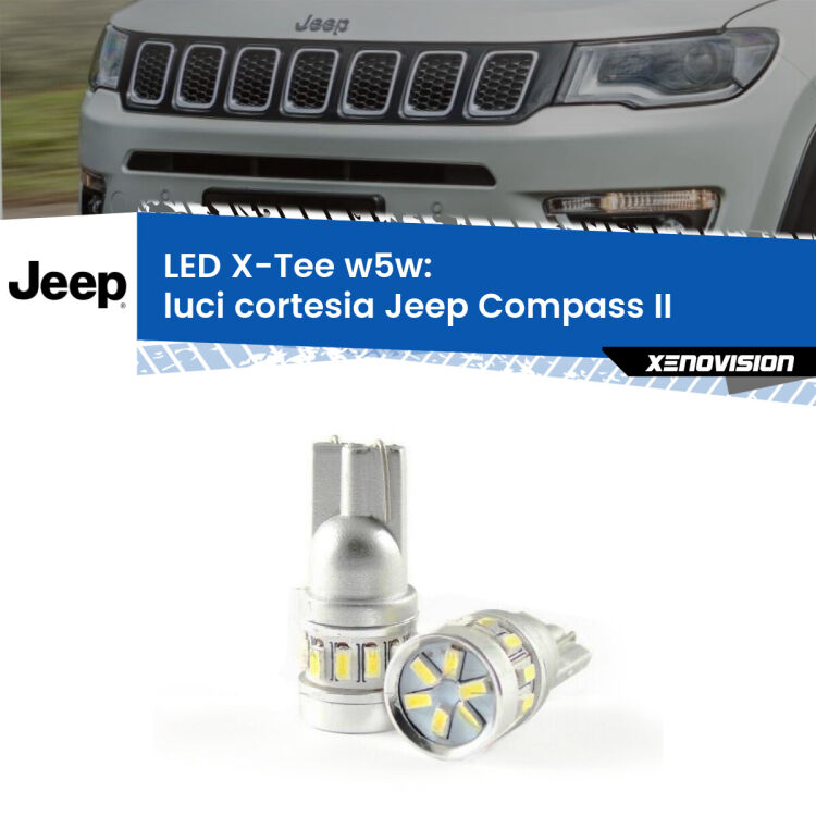 <strong>LED luci cortesia per Jeep Compass</strong> II 2017 in poi. Lampade <strong>W5W</strong> modello X-Tee Xenovision top di gamma.