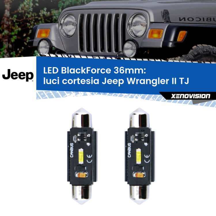 <strong>Luci Cortesia LED per Jeep Wrangler II</strong> TJ 1996 - 2005. Coppia lampade <strong>C5W</strong> 36mm modello BlackForce canbus.