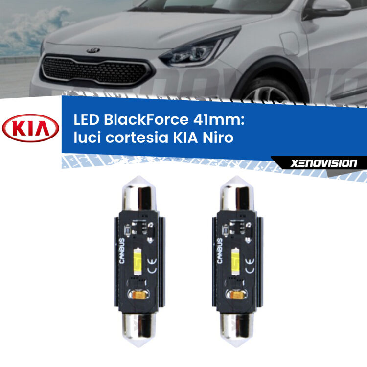 <strong>Luci Cortesia LED per KIA Niro</strong>  2016 in poi. Coppia lampade <strong>C5W</strong> 41mm modello BlackForce canbus.