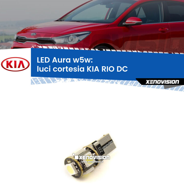 <strong>LED luci cortesia w5w per KIA RIO</strong> DC senza tettuccio. Una lampadina <strong>w5w</strong> canbus luce bianca 6000k modello Aura Xenovision.