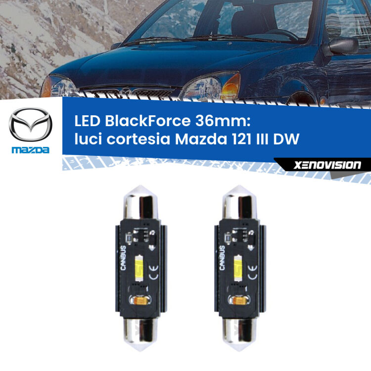 <strong>Luci Cortesia LED per Mazda 121 III</strong> DW 1996 - 2003. Coppia lampade <strong>C5W</strong> 36mm modello BlackForce canbus.