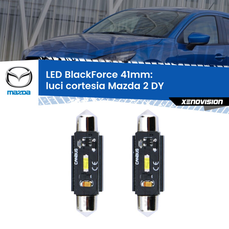 <strong>Luci Cortesia LED per Mazda 2</strong> DY 2003 - 2007. Coppia lampade <strong>C5W</strong> 41mm modello BlackForce canbus.