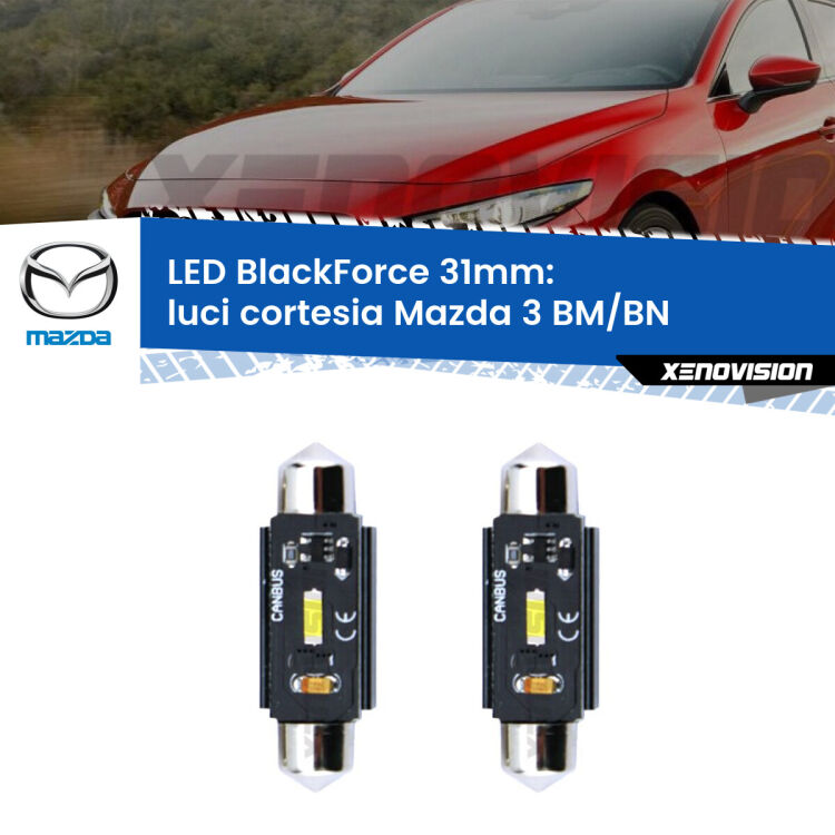 <strong>Luci Cortesia LED per Mazda 3</strong> BM/BN posteriori. Coppia lampade <strong>C5W</strong> 31mm modello BlackForce canbus.