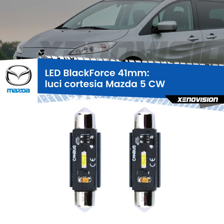 <strong>Luci Cortesia LED per Mazda 5</strong> CW 2010 in poi. Coppia lampade <strong>C5W</strong> 41mm modello BlackForce canbus.