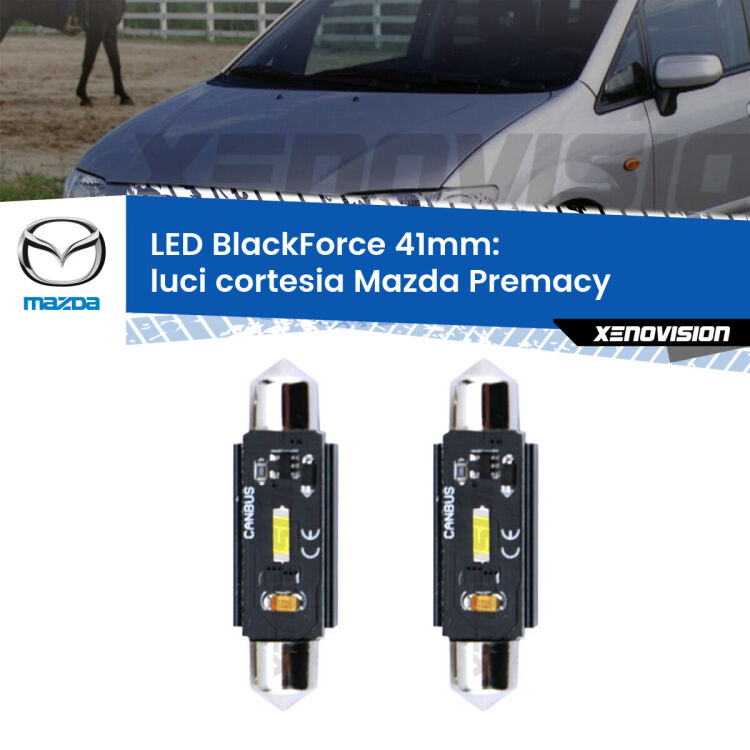 <strong>Luci Cortesia LED per Mazda Premacy</strong>  anteriori. Coppia lampade <strong>C5W</strong> 41mm modello BlackForce canbus.