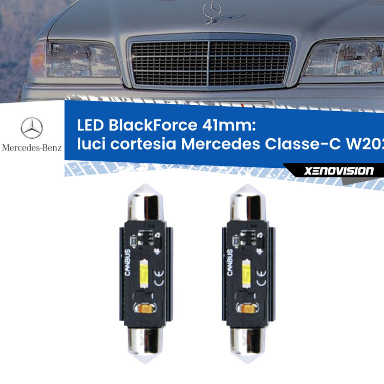 <strong>Luci Cortesia LED per Mercedes Classe-C</strong> W202 1993 - 2000. Coppia lampade <strong>C5W</strong> 41mm modello BlackForce canbus.