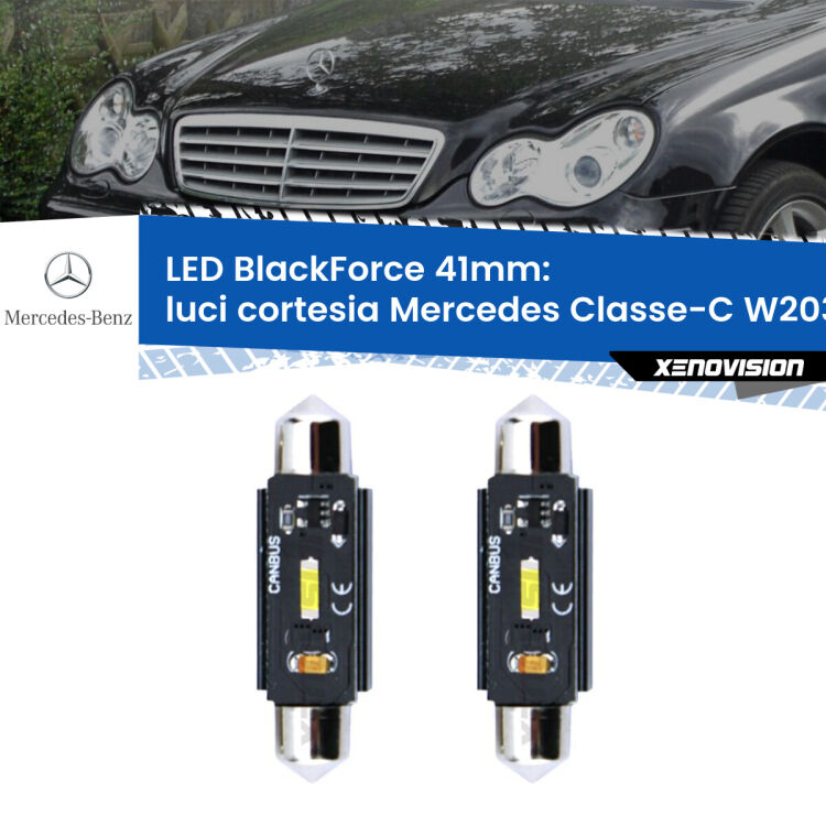 <strong>Luci Cortesia LED per Mercedes Classe-C</strong> W203 2000 - 2007. Coppia lampade <strong>C5W</strong> 41mm modello BlackForce canbus.